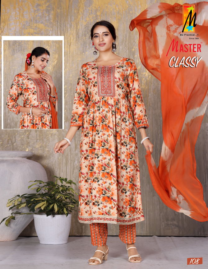 Classy By Master Naira Cut Rayon Printed Kurti With Bottom Dupatta Wholesale Price In Surat